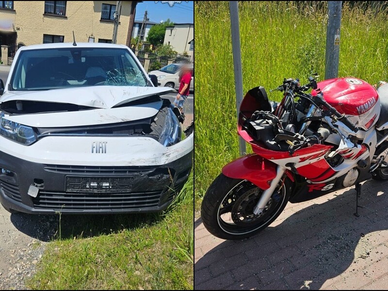 Groźna kolizja z udziałem motocyklisty w Żorach. Uratował go kombinezon